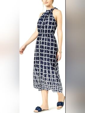 NWOT! Chic Spring Resort Floral Print Women's Halter Neck Midi Cocktail Dress XS